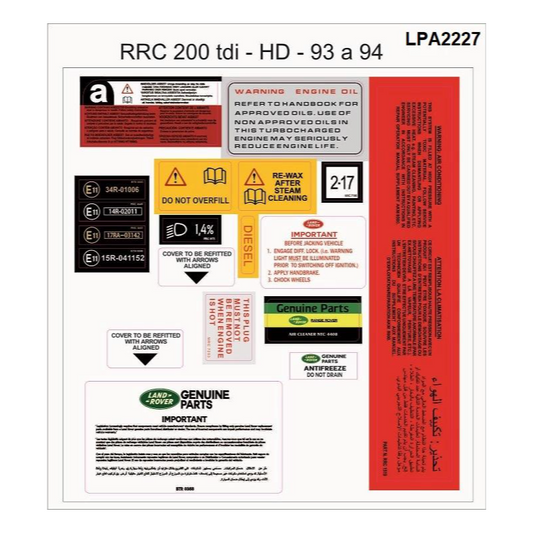Range Rover Classic Engine Bay Sticker Kit — 200Tdi — Restore the authenticity and detail of your Range Rover Classic with this high-quality engine bay sticker kit , tailored to match factory specifications. Each set includes accurately reproduced labels and decals found in the engine compartment, essential for restorations, or maintaining originality.
