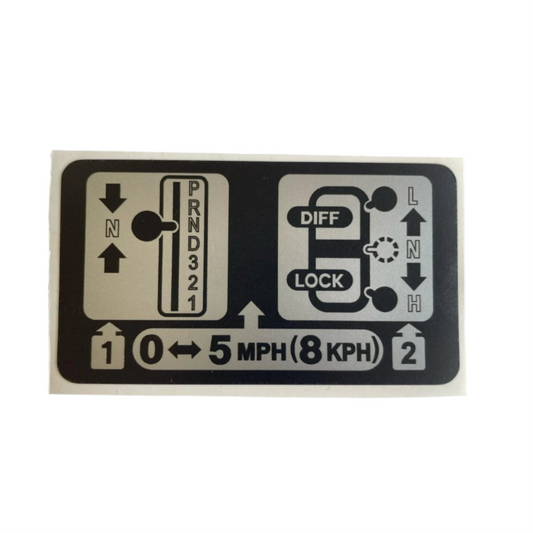 AWR1183 / BTR9547 – Transmission Warning Label (Cubby Box) — Auto — Land Rover warning sticker fitted inside the cubby box on manual transmission models of the Range Rover Classic and Discovery 1. Reminds drivers of transmission safety instructions. Ideal for restoration or replacement.