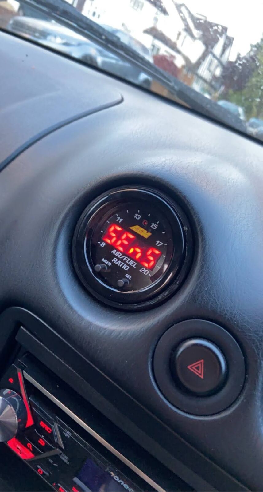 MX5 AEM Wideband Gauge Vent Mount — Fits AEM Wideband O2 controller into the "eye ball" air vent inlets in 2002 Mazda MX-5 NBFL. It is compatible with all MX-5s from 1990 to 2004, as far as I know these models had the same vent holes.