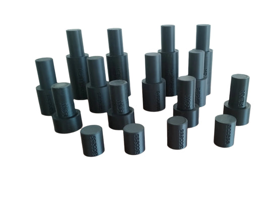 Range Rover P38 Calibration blocks EAS air suspension LRT-60-003 — This is a set of height blocks for calibration of the level sensors on the Range Rover P38 Calibration blocks EAS air suspension LRT-60-003 The diameter that goes into the bumpstop is 30mm and the big diameter to support to the flange of the bumpstops is 45mm. Part Number: LRT-60-003 HIGH 2x 145mm rear 2x 140mm front STANDARD 2x 105mm rear 2x 100mm front LOW 2x 80mm rear 2x 75mm front ACCESS 2x 40mm rear 2x 35mm front Warnig: USE AT OWN RIS…