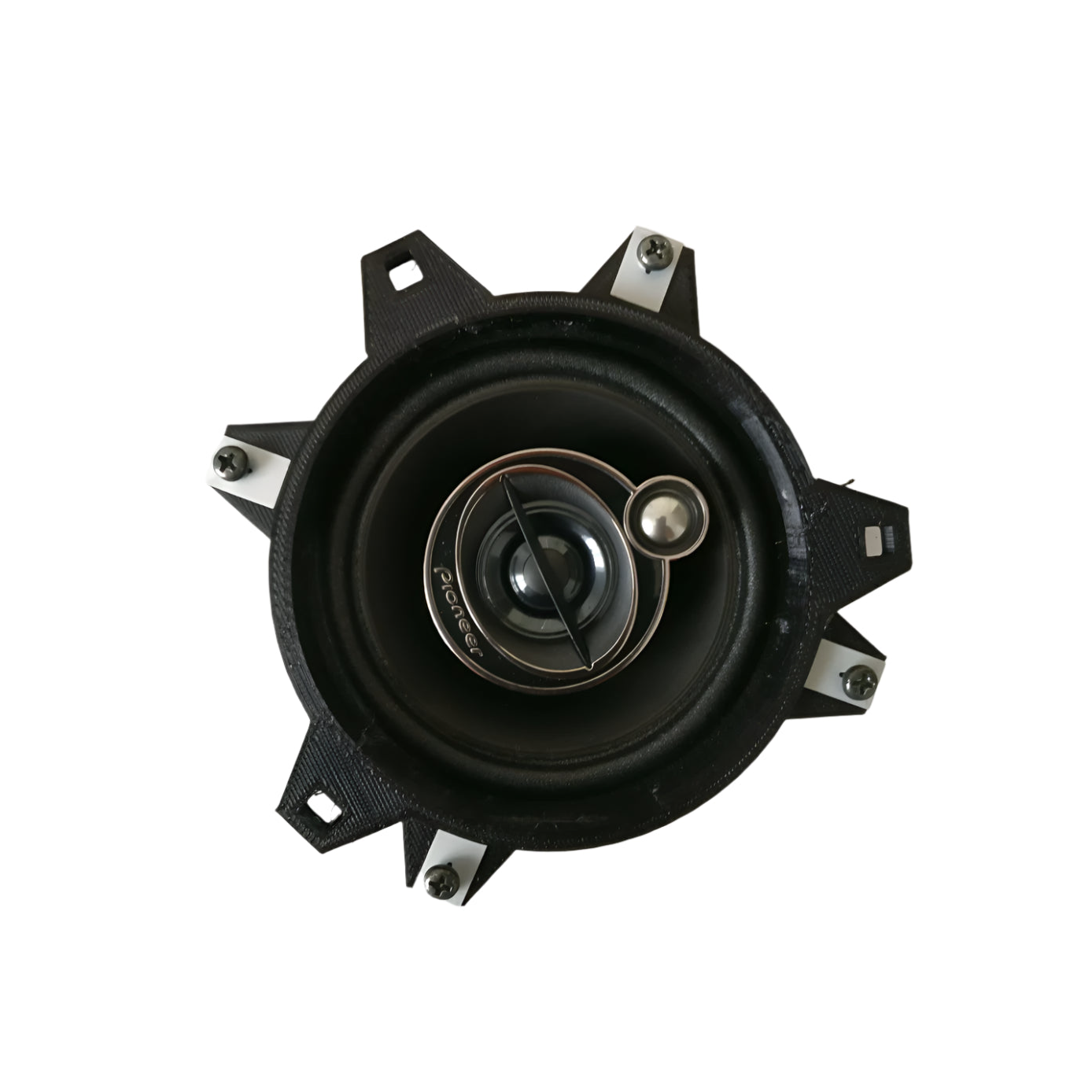 Speaker Adapters for Smart 450 — Adapter for converting the 10 cm 3-hole to 10 cm 4-hole speakers in a Smart 450 (10/2000+). The existing 10 cm speakers in the vehicle have three mounting holes but replacement speakers have four.