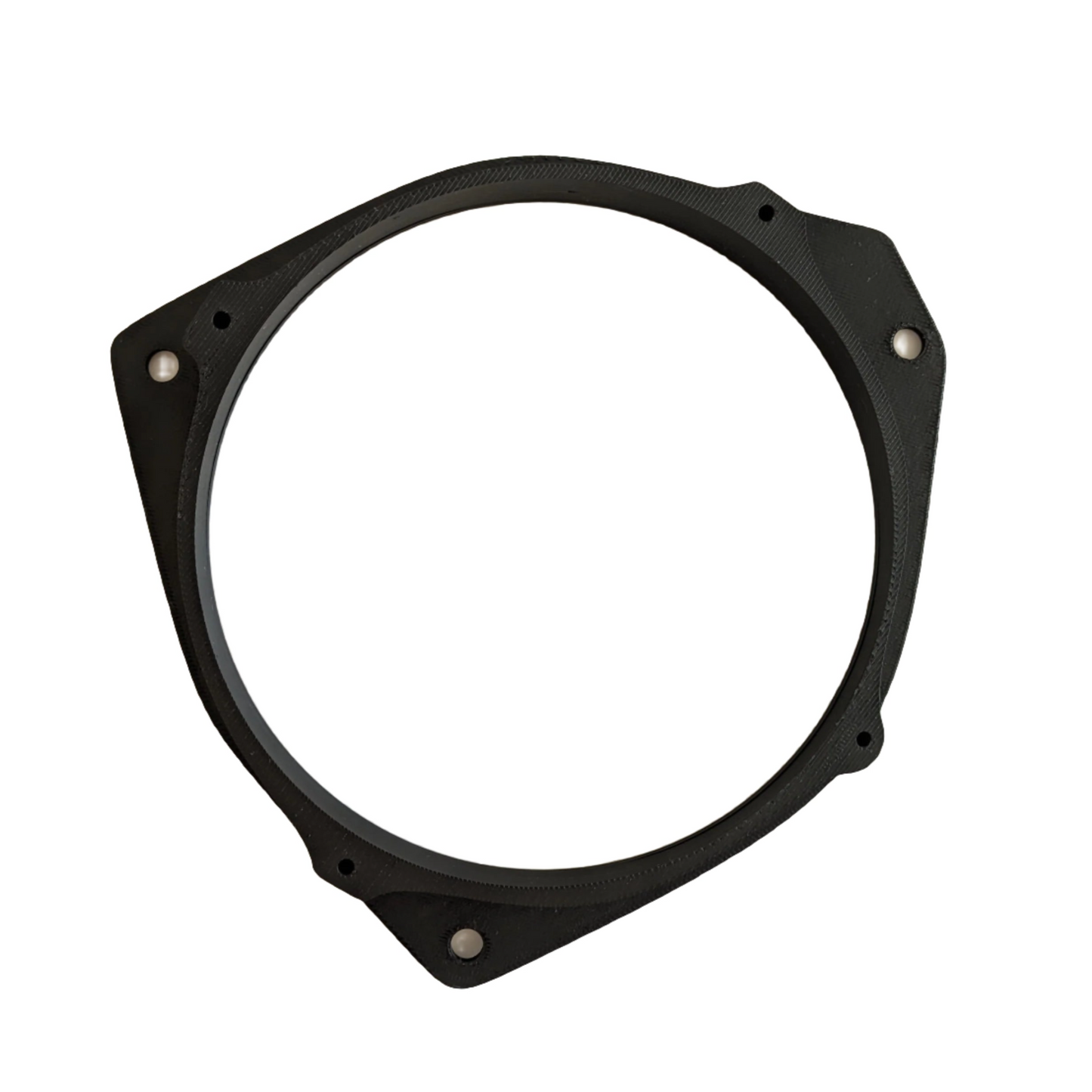Subaru Forester Speaker Adapters 6.5" for directed sound — Front speaker adapters for 2004 Subaru forester, should fit some other years as well. Replicate the directional speaker housings that are built into the cheap OEM speakers. This way sound is better aimed at the occupants rather than directly across the car at the other door speaker. This will allow for standard 6.5" car audio speakers to fit perfectly. Left and Right side adapters included