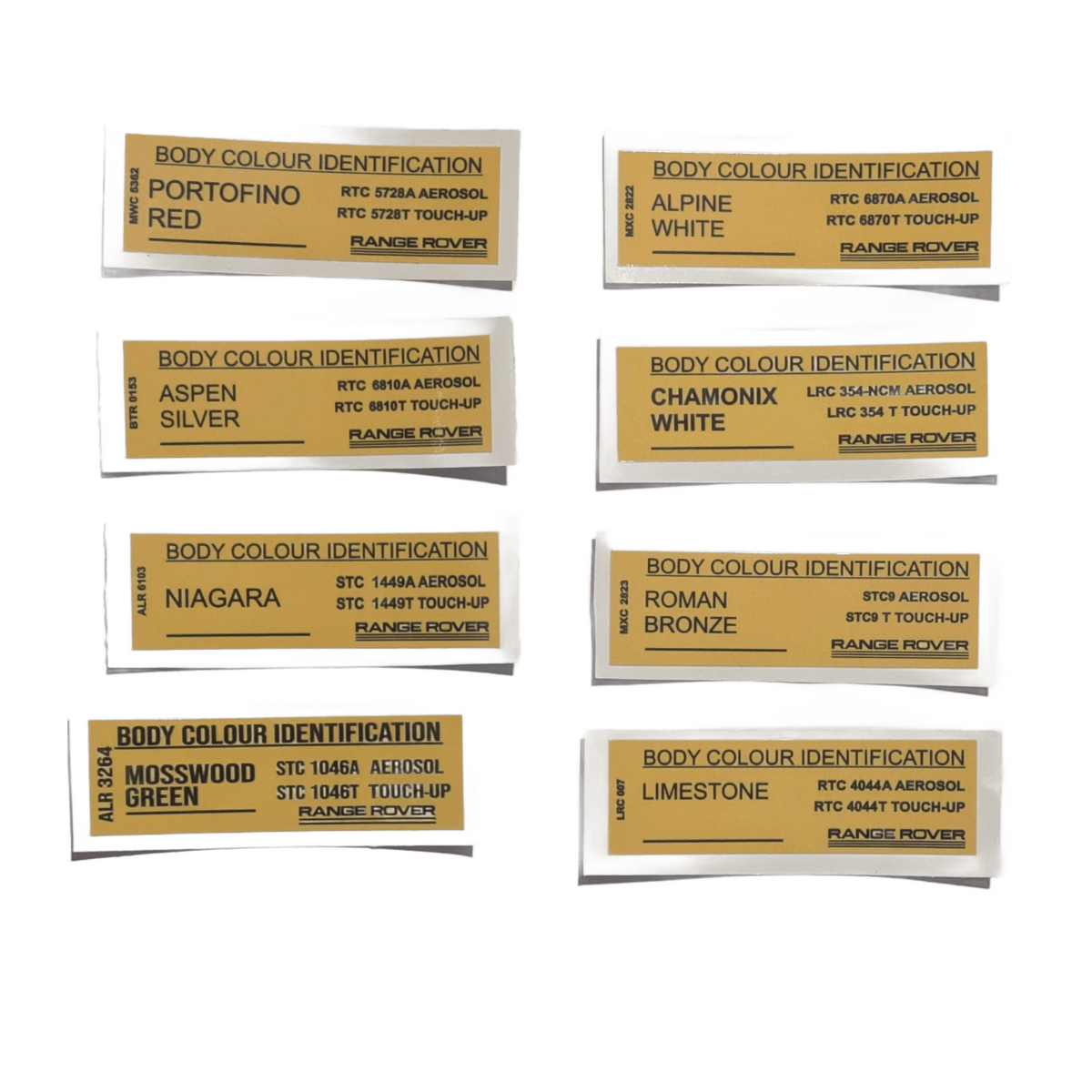 Range Rover Body Colour Identification Sticker — These classic Land Rover / Range Rover paint code decals feature authentic OEM-style layouts with original RTC, STC and LRC aerosol and touch-up references, making them ideal for restoration, concours detailing, garage displays and collector use. OEM-style paint decals remain highly sought after in the Range Rover Classic restoration market. Available colours and sticker part numbers include: Avalon Blue — MXC 0575 — STC 1448A / STC 1448T Caspian Blue — MUC…